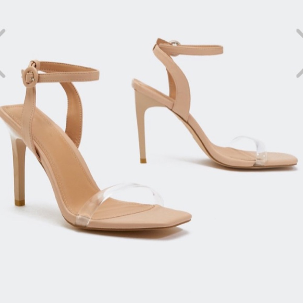 Clear strap nude heels